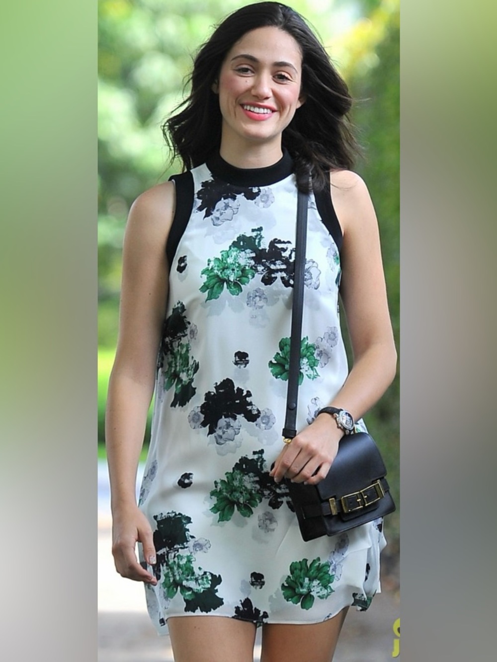 A.L.C. Floral Mock-Neck Sleeveless Shell in White, Black & Green